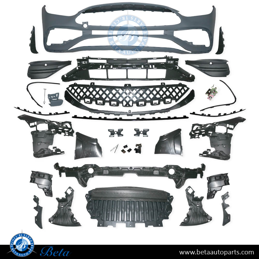 Front Bumper Normal AMG with Park Assist (Black) for Mercedes C-Class 2022-Up models, Part Number 2068859201 Front Bumper Normal AMG with Park Assist (Black) for Mercedes C-Class 2022-Up models, Part Number 2068859201